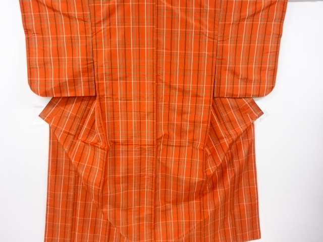 アンティーク　格子織り出し米沢紬着物アンサンブル